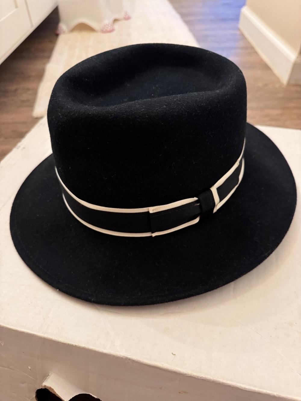 Men's Black Wool Hat with Cream-Trim Band